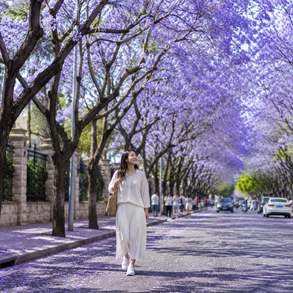 昆明蓝花楹城市漫步：把春天走成一条紫色街巷 | A Jacaranda Walk in Kunming: Turning Spring into a Purple Street