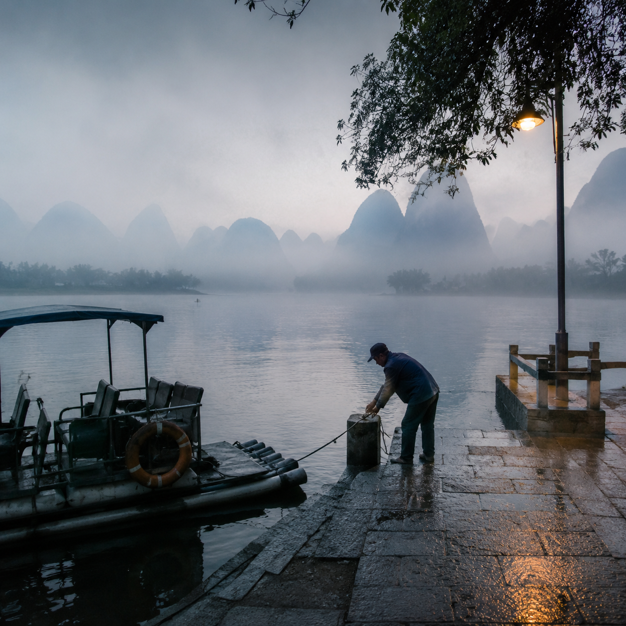 桂林码头清晨的雾，教我别把山水只当背景 | Morning Mist at a Guilin Pier Taught Me Not to Treat Landscape as Background