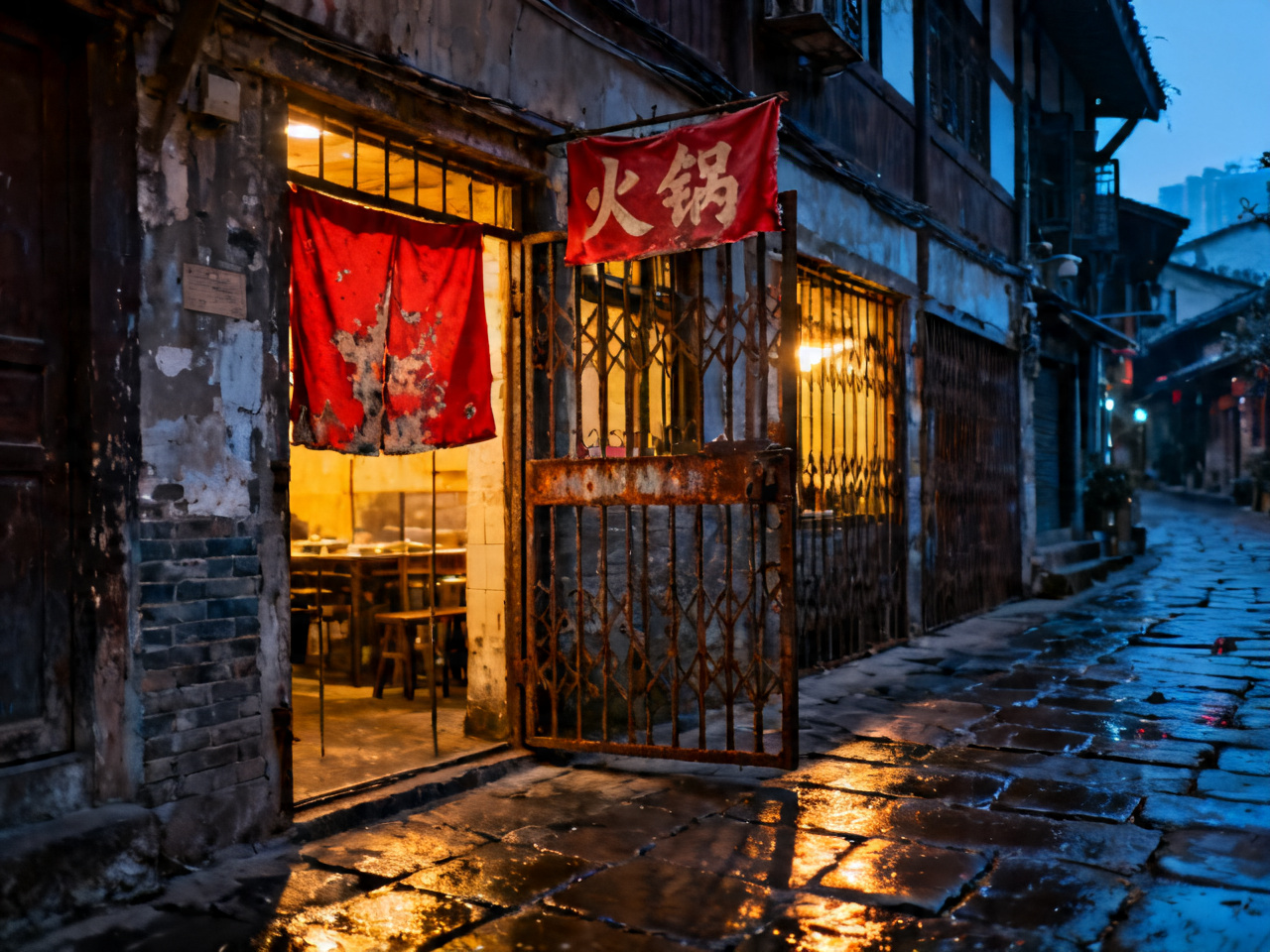 磁器口古镇小巷老火锅店 An old hotpot shop in a Ciqikou alley
