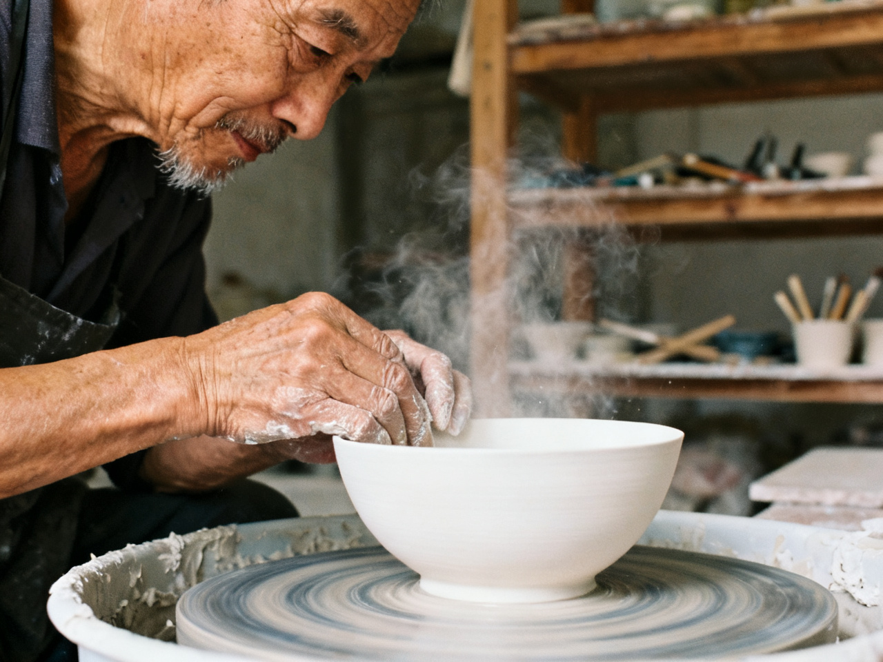 在景德镇看一只碗怎么出生：窑火、白粉和老师傅的手势 | Watching a Bowl Be Born in Jingdezhen: Kiln Fire, White Clay Dust, and a Master's Hands
